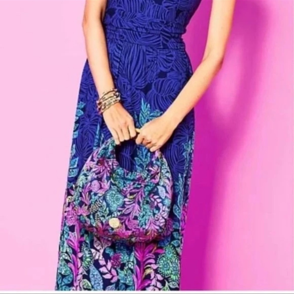NWOT Lilly Pulitzer GWP Bamboo Bag in the Aegean Navy Calypso Coast - Picture 3 of 9